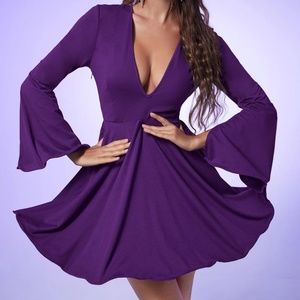 Daniels Deep Sleeve V-Neck Dress with Ruffle